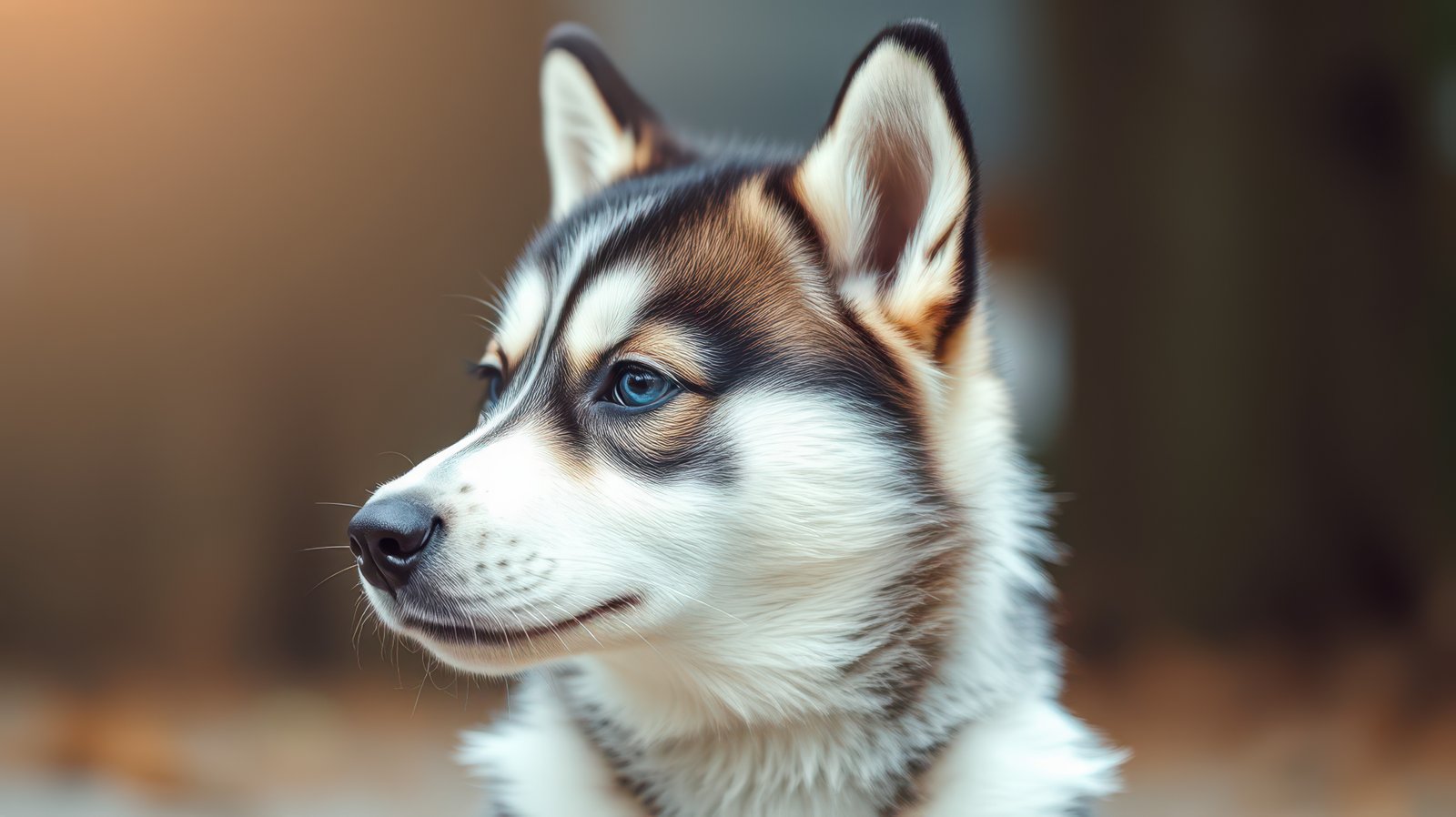 Cute fluffy puppy with expressive eyes enjoying a serene moment outdoors in soft natural light